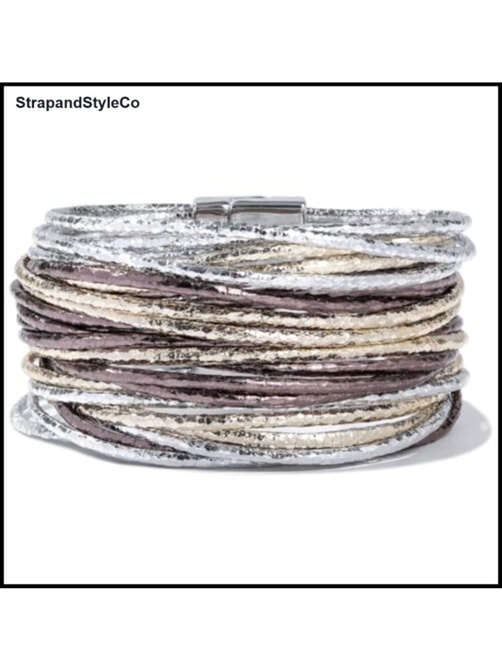 Leather Wrap Bracelet Stackable Boho Bangle Magnetic Clasp Layered